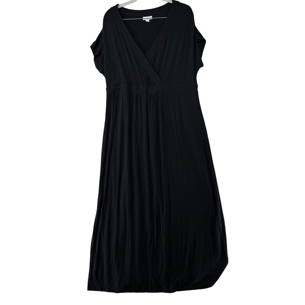 J. Jill‎ Black Midi Dress Petite V-Neck Rayon Blend Casual Comfy Minimalist